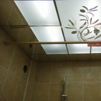 Зеркальный потолок с пескоструйным декором. Ванная комната