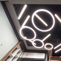 Кубообразный реечный потолок с профильными светильниками