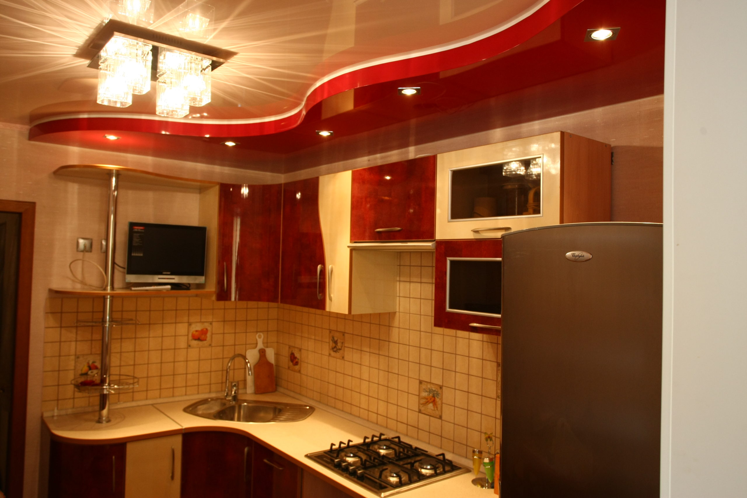 Натяжных потолков фото для кухни