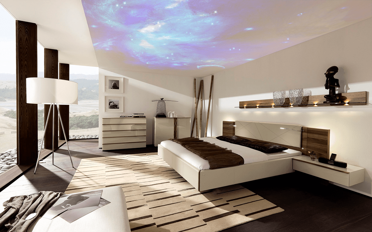 Потолок звездное небо. Спальня